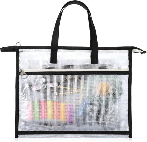 Sew Project Bag, Jumbo Needlepoint Project Bag for Sewing Quilting Craft Bags Organizer with Handles Zipper Pockets Sewing Crafts Organizer Transparent Mesh Zipper Pouch for Knitting Stitching Craft in Kuwait