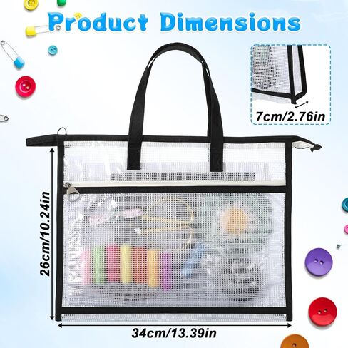 Sew Project Bag, Jumbo Needlepoint Project Bag for Sewing Quilting Craft Bags Organizer with Handles Zipper Pockets Sewing Crafts Organizer Transparent Mesh Zipper Pouch for Knitting Stitching Craft in Kuwait