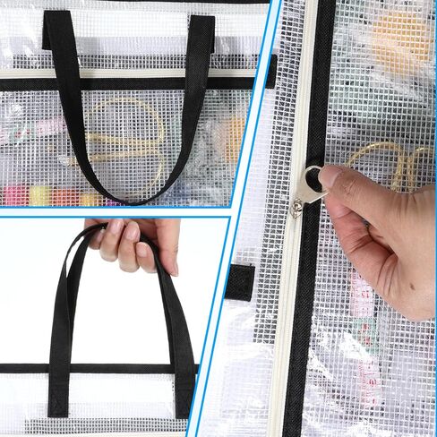 Sew Project Bag, Jumbo Needlepoint Project Bag for Sewing Quilting Craft Bags Organizer with Handles Zipper Pockets Sewing Crafts Organizer Transparent Mesh Zipper Pouch for Knitting Stitching Craft in Kuwait