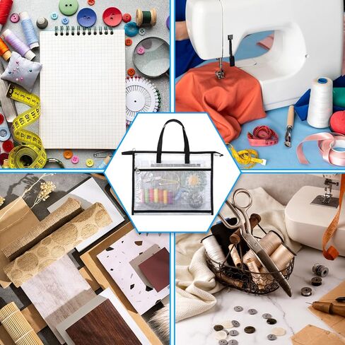 Sew Project Bag, Jumbo Needlepoint Project Bag for Sewing Quilting Craft Bags Organizer with Handles Zipper Pockets Sewing Crafts Organizer Transparent Mesh Zipper Pouch for Knitting Stitching Craft in Kuwait