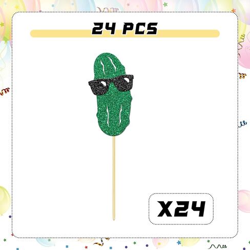 24 Pcs Pickle Party Cupcake Toppers Fun Pickle Birthday Decorations Kind Of A Big Dill Cucumber Pickle Decorations Glitter Green Black in Saudi Arabia