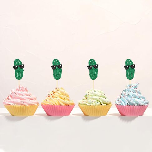 24 Pcs Pickle Party Cupcake Toppers Fun Pickle Birthday Decorations Kind Of A Big Dill Cucumber Pickle Decorations Glitter Green Black in Saudi Arabia