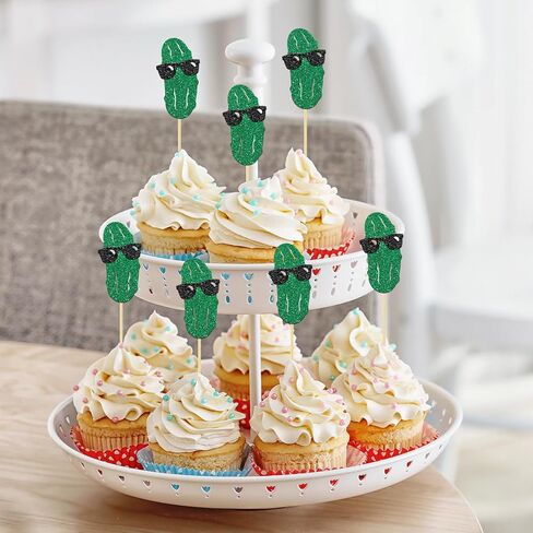 24 Pcs Pickle Party Cupcake Toppers Fun Pickle Birthday Decorations Kind Of A Big Dill Cucumber Pickle Decorations Glitter Green Black in Saudi Arabia