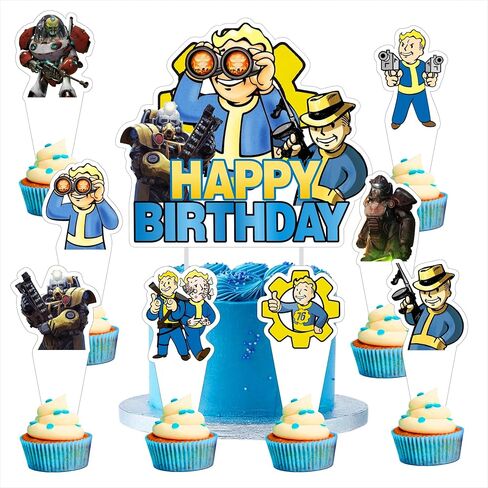 25pcs Cartoon For Fallouts Vedio Game Birthday Decorations with 24pcs Cupcake Toppers,1pcs Cake Topper for Birthday Party Supplies. in Saudi Arabia