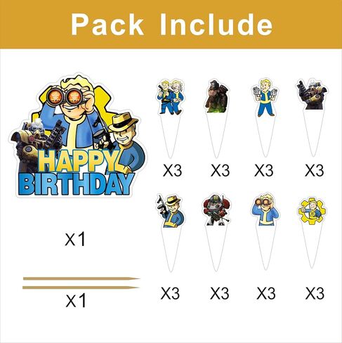 25pcs Cartoon For Fallouts Vedio Game Birthday Decorations with 24pcs Cupcake Toppers,1pcs Cake Topper for Birthday Party Supplies. in Saudi Arabia