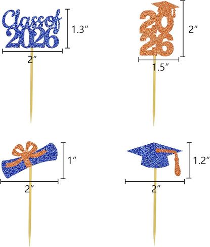 Graduation Cake Topper Congrats Grad Cupcake Toppers Kindergarten High School College University Glitter Decoration Blue Orange in Saudi Arabia