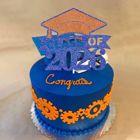 Graduation Cake Topper Congrats Grad Cupcake Toppers Kindergarten High School College University Glitter Decoration Blue Orange in Saudi Arabia