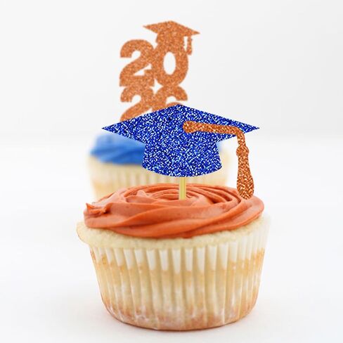 Graduation Cake Topper Congrats Grad Cupcake Toppers Kindergarten High School College University Glitter Decoration Blue Orange in Saudi Arabia