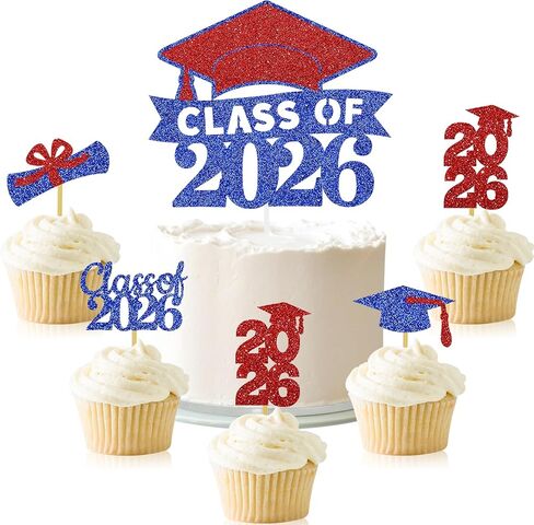Graduation Cake Topper Congrats Grad Cupcake Toppers Kindergarten High School College University Glitter Decoration Blue Orange in Saudi Arabia