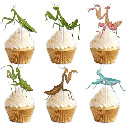 18pcs Glitter Mantis Dessert Cupcake Pick for Natural Insect Theme Decor Supplies Men Women Happy Birthday Party Decorations in Kuwait