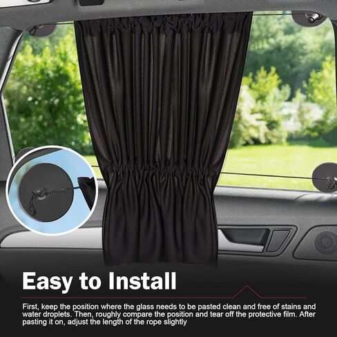 2 PCS Car Side Window Shades, Sun Blocking & Heat Insulation Curtain for Baby, Privacy Protection Blackout Sunshade with Suction Cup, Foldable Cover for Most Cars SUVs Trucks (Black) in Saudi Arabia