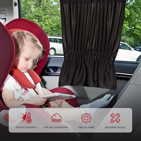 2 PCS Car Side Window Shades, Sun Blocking & Heat Insulation Curtain for Baby, Privacy Protection Blackout Sunshade with Suction Cup, Foldable Cover for Most Cars SUVs Trucks (Black) in Saudi Arabia