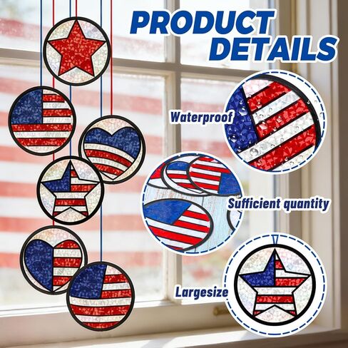 AnyDesign 36 Sets Patriotic 4th of July Suncatcher Paper Crafts Kit American Flag DIY Tissue Paper Hanging Ornament for Memorial Day 250th Anniversary Stained Glass Window Independence Day Classroom in Kuwait