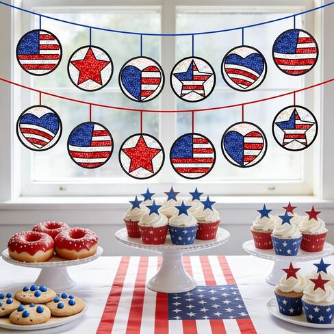 AnyDesign 36 Sets Patriotic 4th of July Suncatcher Paper Crafts Kit American Flag DIY Tissue Paper Hanging Ornament for Memorial Day 250th Anniversary Stained Glass Window Independence Day Classroom in Kuwait