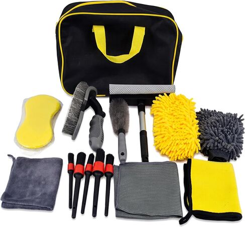 Complete Car Detailing Kit 15 Pieces, Includes Wash Mitt, Microfiber Towels, Wheel Brush, Detail Brushes & Portable Carry Bag in Saudi Arabia