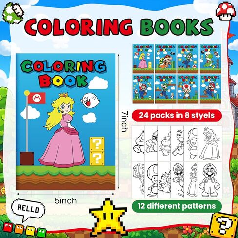 Mario Birthday Party Supplies, 24Pcs Coloring Books for Mario Birthday Party Gifts, Goodie Bag Stuffers, Classroom Rewards, Decorations, 8 Styles in Saudi Arabia