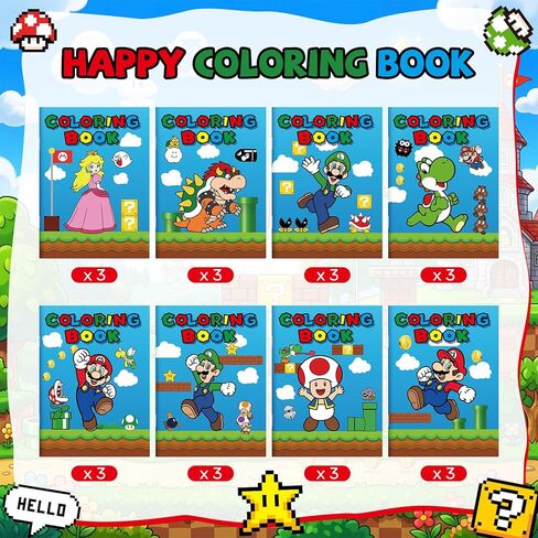 Mario Birthday Party Supplies, 24Pcs Coloring Books for Mario Birthday Party Gifts, Goodie Bag Stuffers, Classroom Rewards, Decorations, 8 Styles in Saudi Arabia