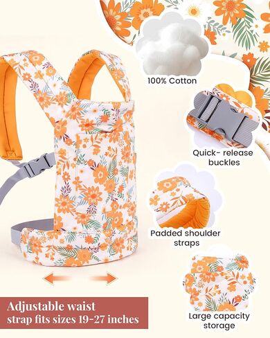 BABESIDE Baby Doll Carrier – Adjustable Straps for 15–22 Inch Dolls, Perfect for Pretend Play & Role Play – Soft Cotton Doll Accessory for Girls Ages 3+（Doll Not Included） in Kuwait