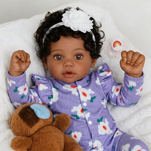 SCOM Reborn Baby Dolls Black Girl - 20 Inch African American Toddler Dolls, Lifelike Soft Body Realistic with Open Eyes Purple Suit Newborn Dolls Real Life Dolls Gift for Kids Age 3 in Saudi Arabia