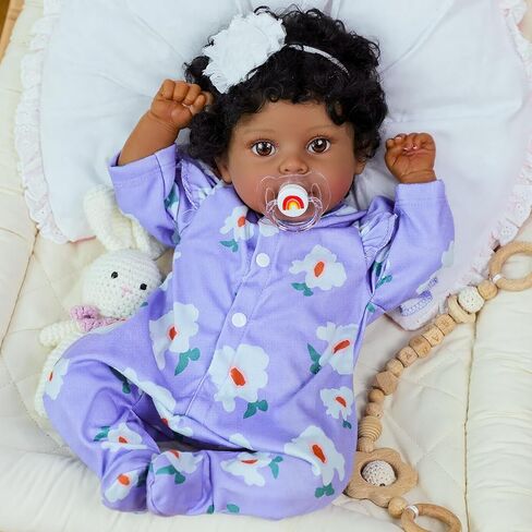 SCOM Reborn Baby Dolls Black Girl - 20 Inch African American Toddler Dolls, Lifelike Soft Body Realistic with Open Eyes Purple Suit Newborn Dolls Real Life Dolls Gift for Kids Age 3 in Saudi Arabia