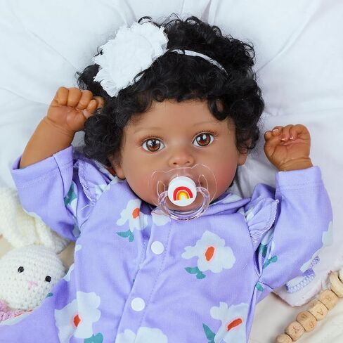 SCOM Reborn Baby Dolls Black Girl - 20 Inch African American Toddler Dolls, Lifelike Soft Body Realistic with Open Eyes Purple Suit Newborn Dolls Real Life Dolls Gift for Kids Age 3 in Saudi Arabia
