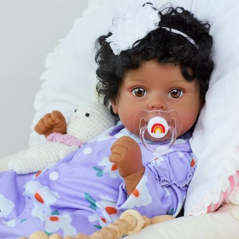 SCOM Reborn Baby Dolls Black Girl - 20 Inch African American Toddler Dolls, Lifelike Soft Body Realistic with Open Eyes Purple Suit Newborn Dolls Real Life Dolls Gift for Kids Age 3 in Saudi Arabia