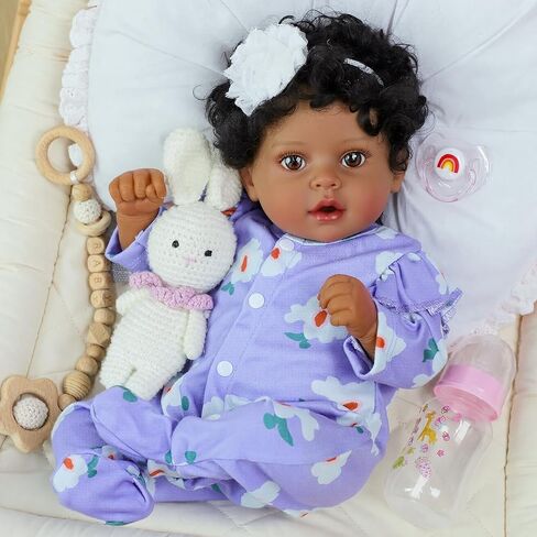 SCOM Reborn Baby Dolls Black Girl - 20 Inch African American Toddler Dolls, Lifelike Soft Body Realistic with Open Eyes Purple Suit Newborn Dolls Real Life Dolls Gift for Kids Age 3 in Saudi Arabia