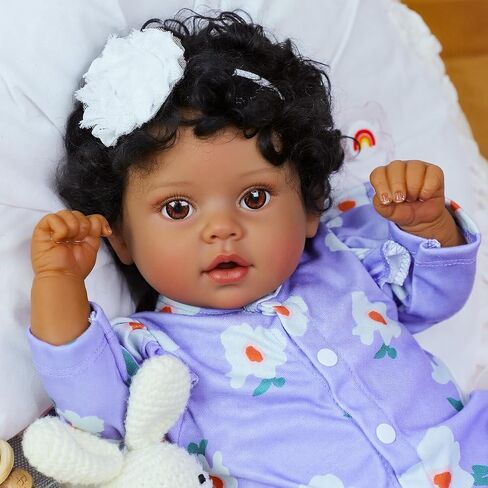SCOM Reborn Baby Dolls Black Girl - 20 Inch African American Toddler Dolls, Lifelike Soft Body Realistic with Open Eyes Purple Suit Newborn Dolls Real Life Dolls Gift for Kids Age 3 in Saudi Arabia