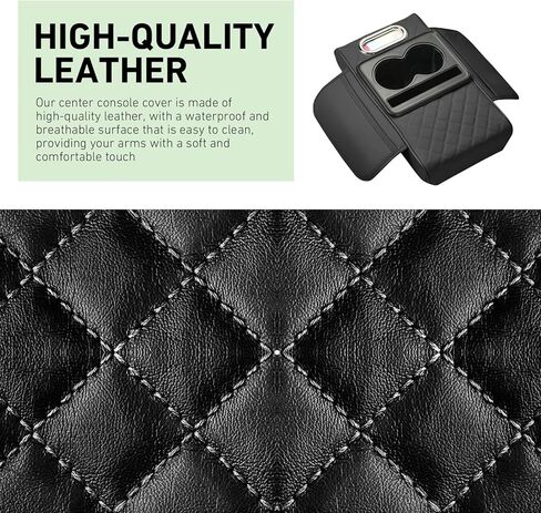 Car Center Console Cover Organizer, Armrest Box Height Increase Cover with 2 Cup Holders & 1 Tissue Bag, Leather Highly Elastic Armrest Box Protector, for Most Vehicles (Black) in Saudi Arabia