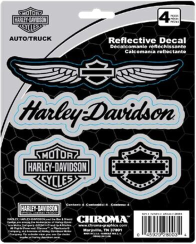 CHROMA 028003 Harley-Davidson 4-Piece H-D Logos Reflective Vinyl Decals - Silver - 6 x 8 in in Saudi Arabia