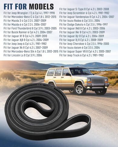 1060910 Serpentine Belt Fit for Jeep Wrangler/Mazda/Ford/Buick/Jaguar/Lincoln/Isuzu Rodeo, 6-Rib, 91" Length in Saudi Arabia