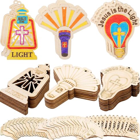DoubleFill 24 قطعة Vbs 2026 Jesus is The Light Painting Crafts الإضاءة تحت عنوان مدرسة الأحد المسيحية حرفة تلوين زينة الكتاب المقدس الخشبية الدينية الخاصة بك لديكور نشاط الكنيسة في الفصل الدراسي in Kuwait