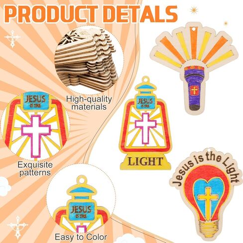 DoubleFill 24 قطعة Vbs 2026 Jesus is The Light Painting Crafts الإضاءة تحت عنوان مدرسة الأحد المسيحية حرفة تلوين زينة الكتاب المقدس الخشبية الدينية الخاصة بك لديكور نشاط الكنيسة في الفصل الدراسي in Kuwait