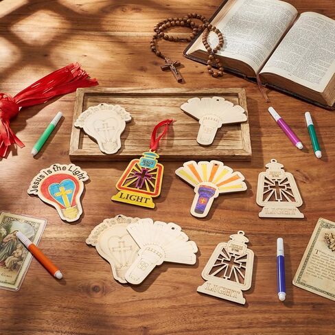 DoubleFill 24 قطعة Vbs 2026 Jesus is The Light Painting Crafts الإضاءة تحت عنوان مدرسة الأحد المسيحية حرفة تلوين زينة الكتاب المقدس الخشبية الدينية الخاصة بك لديكور نشاط الكنيسة في الفصل الدراسي in Kuwait