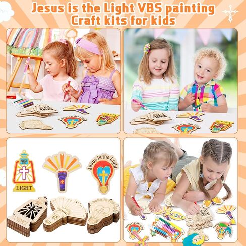 DoubleFill 24 قطعة Vbs 2026 Jesus is The Light Painting Crafts الإضاءة تحت عنوان مدرسة الأحد المسيحية حرفة تلوين زينة الكتاب المقدس الخشبية الدينية الخاصة بك لديكور نشاط الكنيسة في الفصل الدراسي in Kuwait