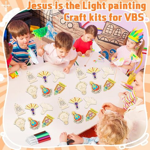 DoubleFill 24 قطعة Vbs 2026 Jesus is The Light Painting Crafts الإضاءة تحت عنوان مدرسة الأحد المسيحية حرفة تلوين زينة الكتاب المقدس الخشبية الدينية الخاصة بك لديكور نشاط الكنيسة في الفصل الدراسي in Kuwait