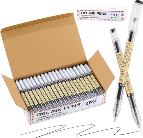 Japanese Style 60 Pack Black Ballpoint Pens Bulk, 0.35mm Extra Fine Point, No Bleed No Smear, Cap Design for School Office Teacher Bulk Buying Wholesale Journaling in Saudi Arabia