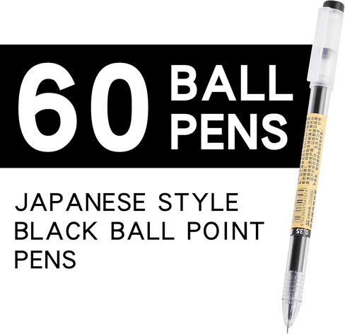 Japanese Style 60 Pack Black Ballpoint Pens Bulk, 0.35mm Extra Fine Point, No Bleed No Smear, Cap Design for School Office Teacher Bulk Buying Wholesale Journaling in Saudi Arabia