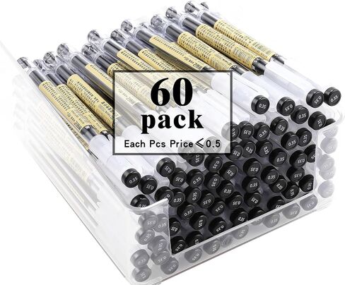 Japanese Style 60 Pack Black Ballpoint Pens Bulk, 0.35mm Extra Fine Point, No Bleed No Smear, Cap Design for School Office Teacher Bulk Buying Wholesale Journaling in Saudi Arabia