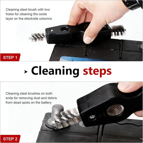 2 PCS Car Battery Terminal Cleaner Spray, 4-in-1 Battery Post Cleaner Brush with Steel Wire, Cleaning Tool for Terminals and Pipes, Universal for Most Cars, Trucks, SUVs (Black) in Saudi Arabia