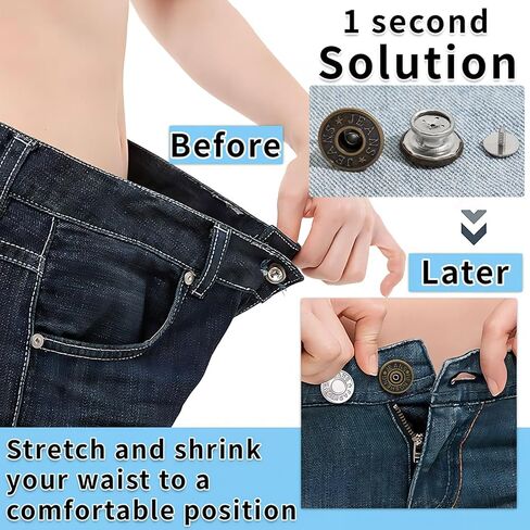 Button Pins for Jeans,No Sew and No Tools Instant Jean Buttons 6 PCS for Loose Jeans,Adjustable in Saudi Arabia