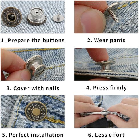 Button Pins for Jeans,No Sew and No Tools Instant Jean Buttons 6 PCS for Loose Jeans,Adjustable in Saudi Arabia