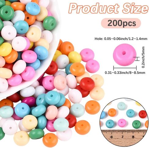 1 Box 200PCS 5x8mm Abacus Glass Beads with Hole Rondelle Colorful Crystal Pony Seed Baking Painted Rainbow Smooth Spacer Loose Bead Bulk for Jewelry Making Bracelet Necklace DIY Crafts in Saudi Arabia