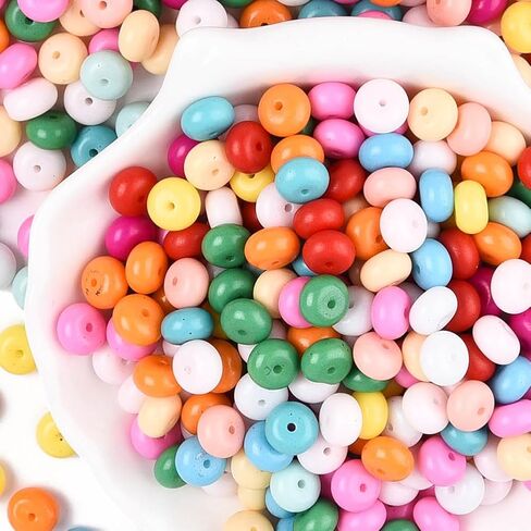 1 Box 200PCS 5x8mm Abacus Glass Beads with Hole Rondelle Colorful Crystal Pony Seed Baking Painted Rainbow Smooth Spacer Loose Bead Bulk for Jewelry Making Bracelet Necklace DIY Crafts in Saudi Arabia