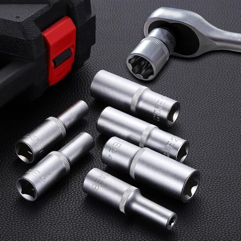 مقبس HARFINGTON E-Torx 1/2 بوصة محرك E20 مقبس توركس خارجي عميق CR-V فولاذ 6 نقاط مقبس عزم دوران خارجي نجمة مقبس بت أنثى لإصلاح السيارات والصيانة المنزلية DIY صناعة يدوية in Kuwait