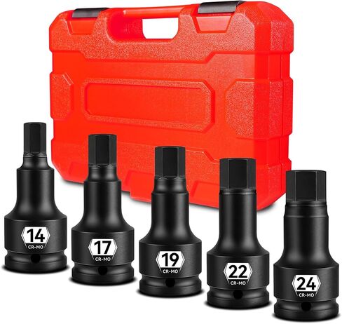 zhax 3/4 Inch Drive Impact Allen Socket Set, 14mm, 17mm, 19mm, 22mm, 24mm Metric Hex Bit Socket, 5-Piece, Master Impact Grade Cr-Mo Steel With Heavy Duty Storage Case in Kuwait