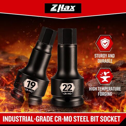 zhax 3/4 Inch Drive Impact Allen Socket Set, 14mm, 17mm, 19mm, 22mm, 24mm Metric Hex Bit Socket, 5-Piece, Master Impact Grade Cr-Mo Steel With Heavy Duty Storage Case in Kuwait