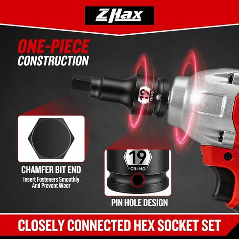zhax 3/4 Inch Drive Impact Allen Socket Set, 14mm, 17mm, 19mm, 22mm, 24mm Metric Hex Bit Socket, 5-Piece, Master Impact Grade Cr-Mo Steel With Heavy Duty Storage Case in Kuwait
