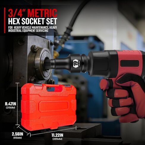 zhax 3/4 Inch Drive Impact Allen Socket Set, 14mm, 17mm, 19mm, 22mm, 24mm Metric Hex Bit Socket, 5-Piece, Master Impact Grade Cr-Mo Steel With Heavy Duty Storage Case in Kuwait