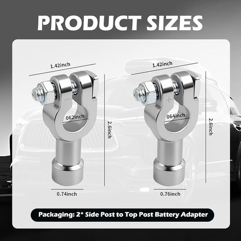 2PCS Car Side Post to Top Post Battery Adapter,Heavy Duty Positive & Negative Battery Posts Adapter,Professional Batteries Side Posts Adapters for Most Cars/Trucks/SUVs in Saudi Arabia